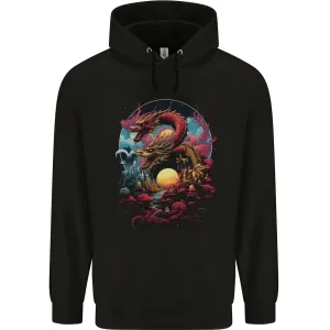 2 Sunset Fantasy Dragons Mens 80% Cotton Hoodie