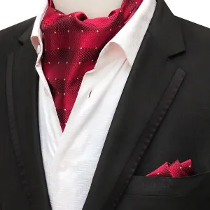 2Pcs Dark Red Dots Plaid Pocket Square and Cravat Set