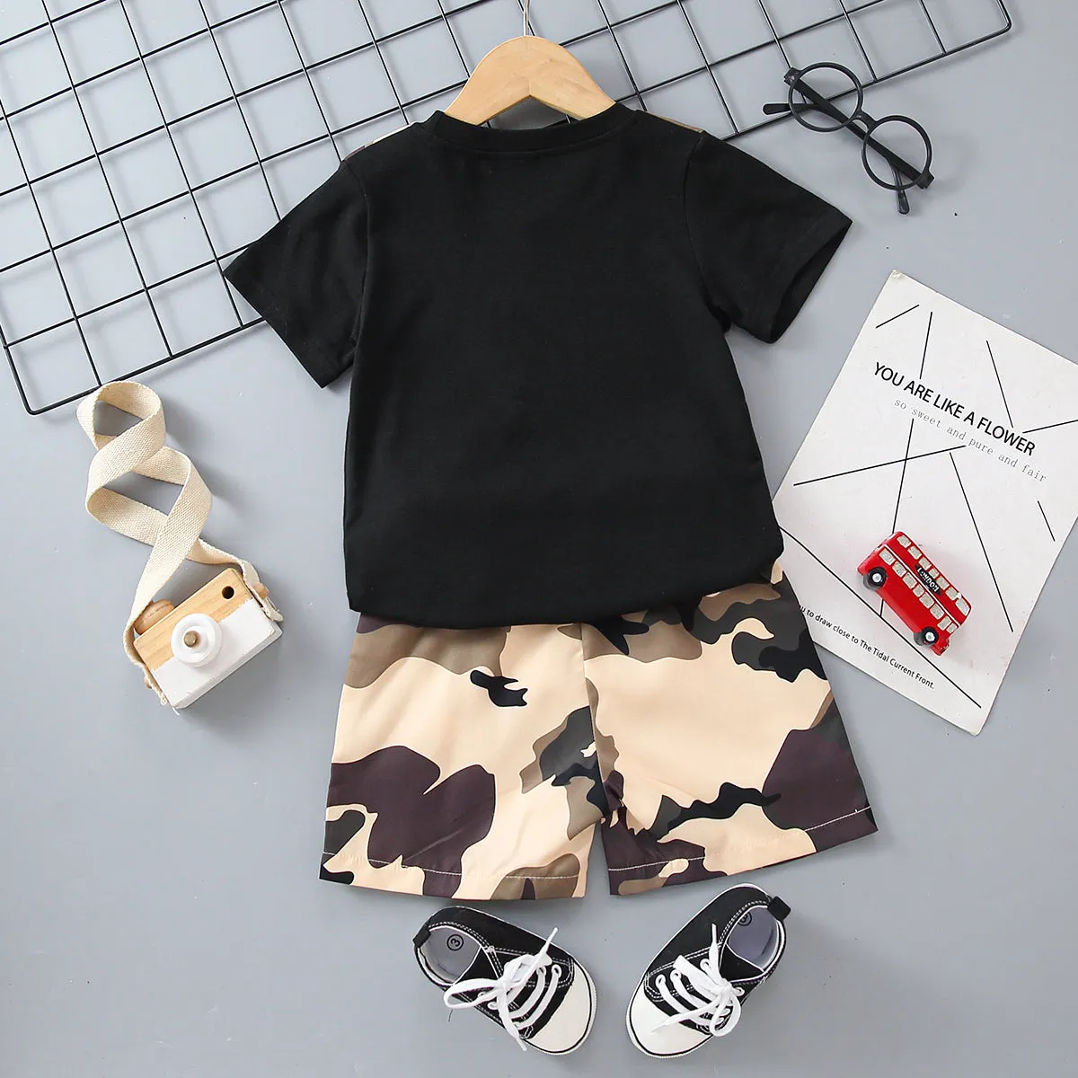 2pcs Toddler Boy Casual Camouflage Print Tee and Shorts Set