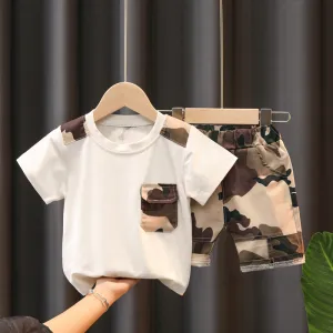 2pcs Toddler Boy Casual Camouflage Print Tee and Shorts Set