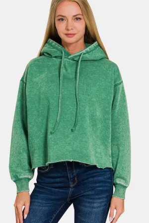 Acid Wash Fleece Cropped Hoodie