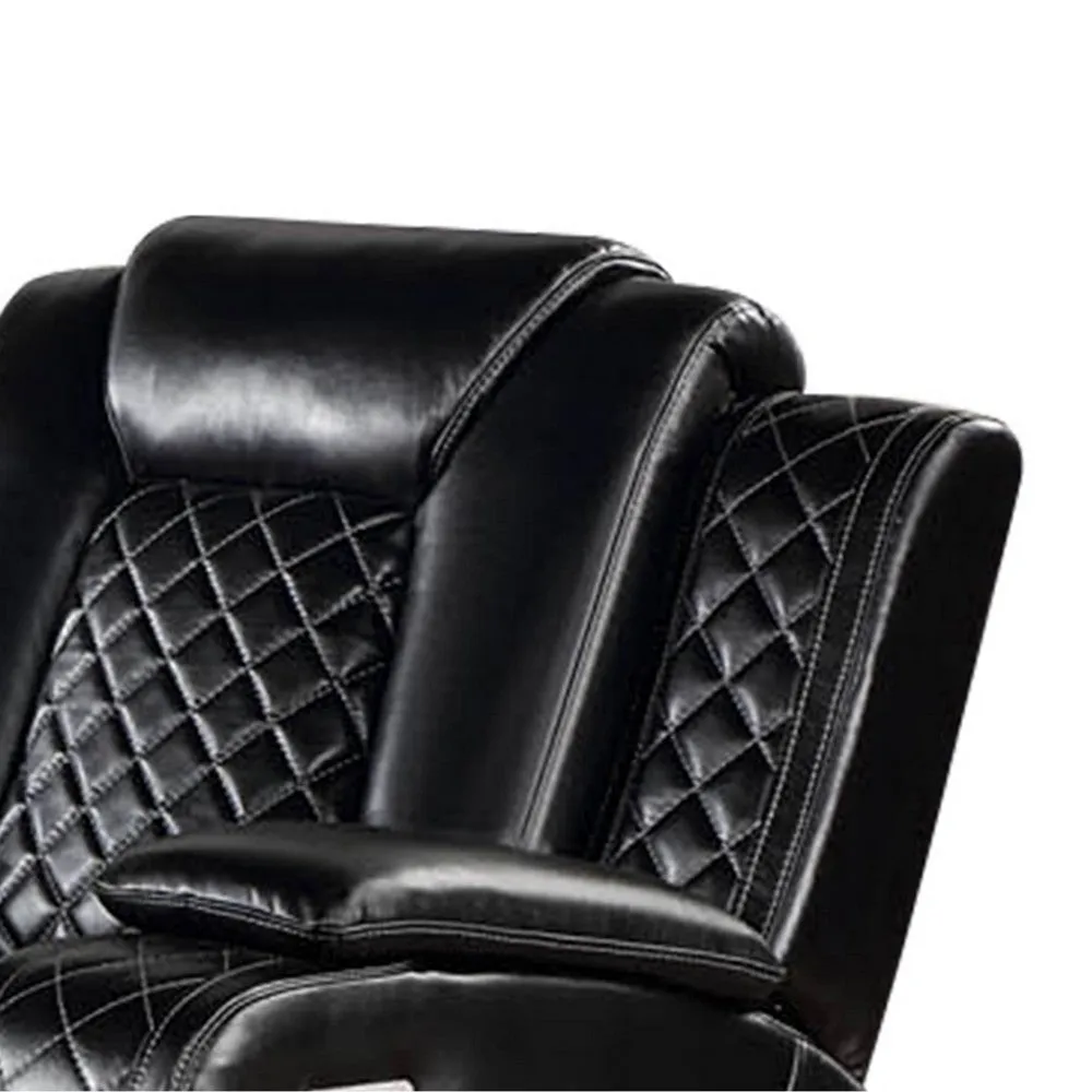 Aile 37 Inch Modern Power Recliner Chair, Black Faux Leather Upholstery
 By Casagear Home