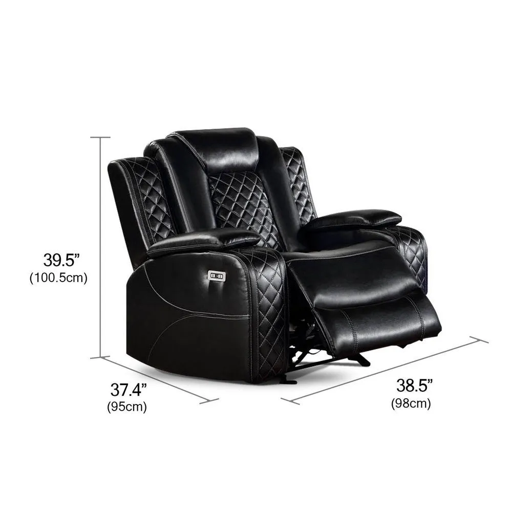 Aile 37 Inch Modern Power Recliner Chair, Black Faux Leather Upholstery
 By Casagear Home