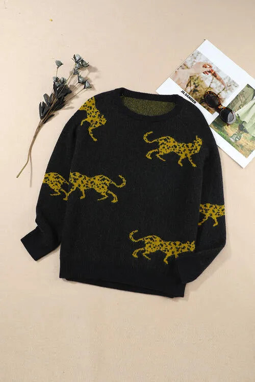 Animal Print Round Neck Sweater