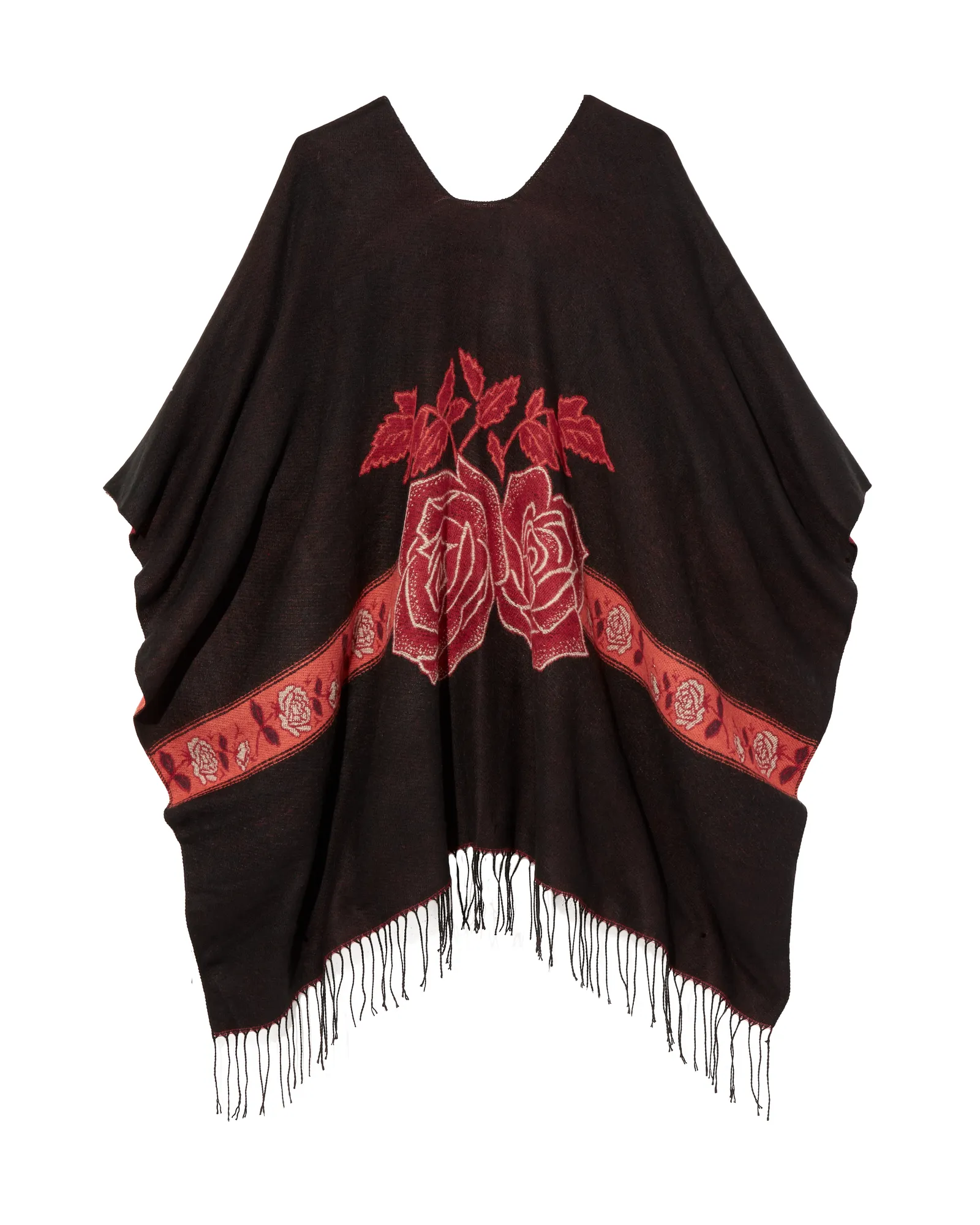 Areca Reversible Fringe Poncho | Black / Red