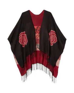 Areca Reversible Fringe Poncho | Black / Red