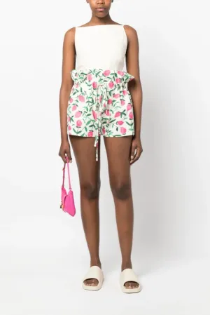 Benjamin Benmoyal - Gathered Printed Shorts: Green & Pink