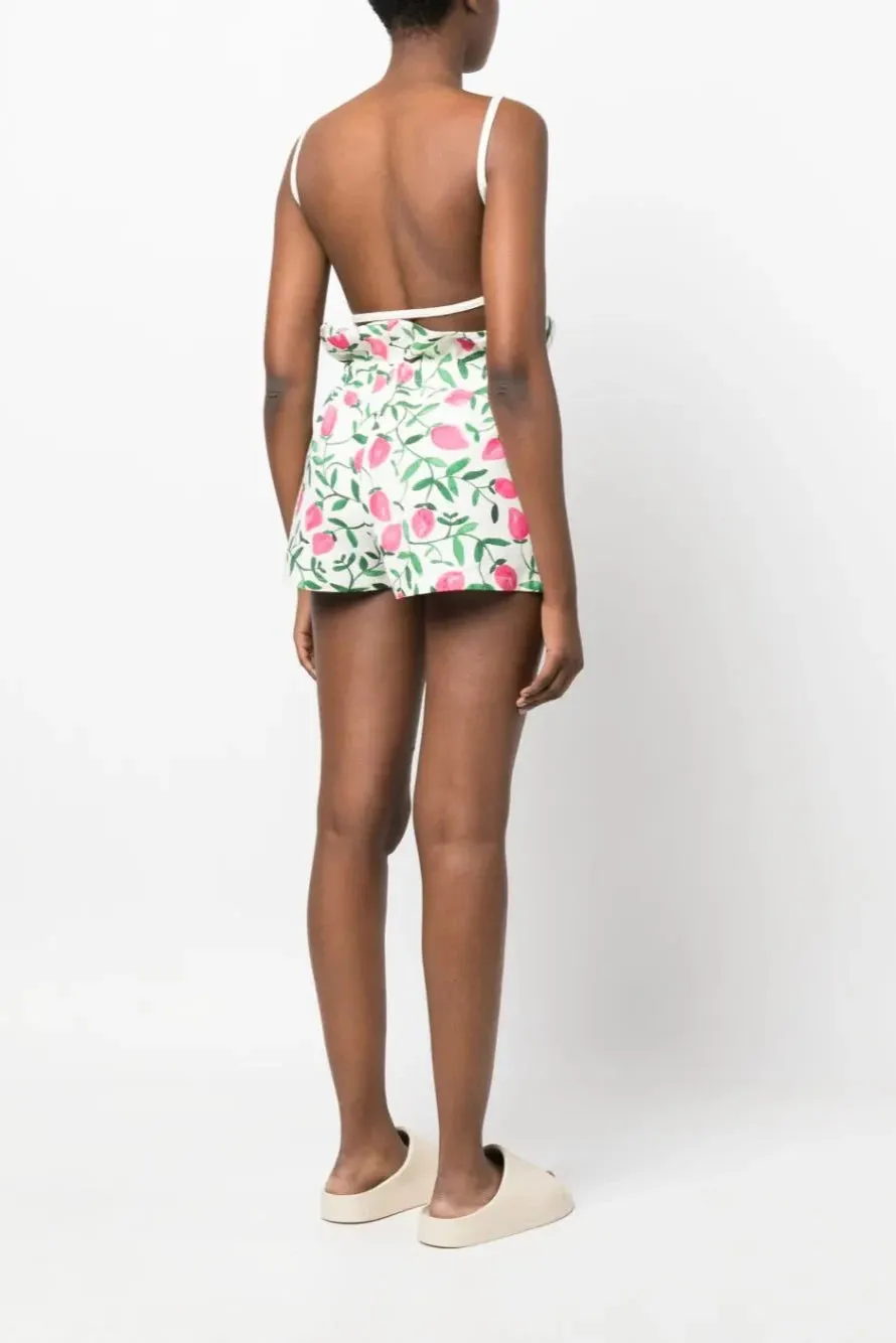 Benjamin Benmoyal - Gathered Printed Shorts: Green & Pink