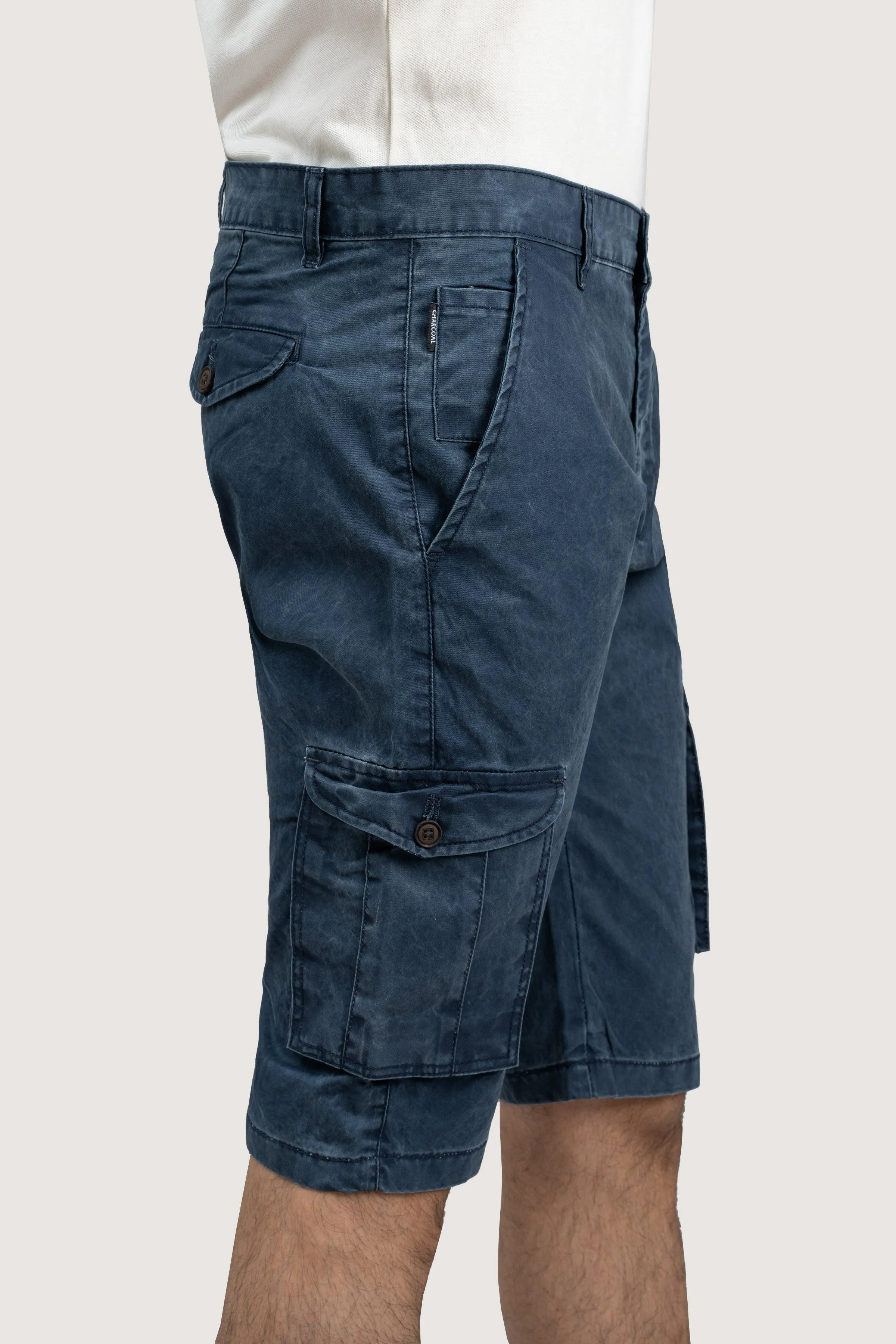 CARGO ENZYME WASHED REGULAR FIT NAVY SHORTS