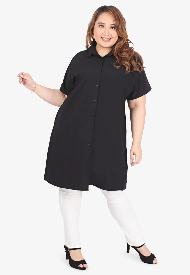 Carlyn Collar Short Sleeve Tunic Shirt - Black