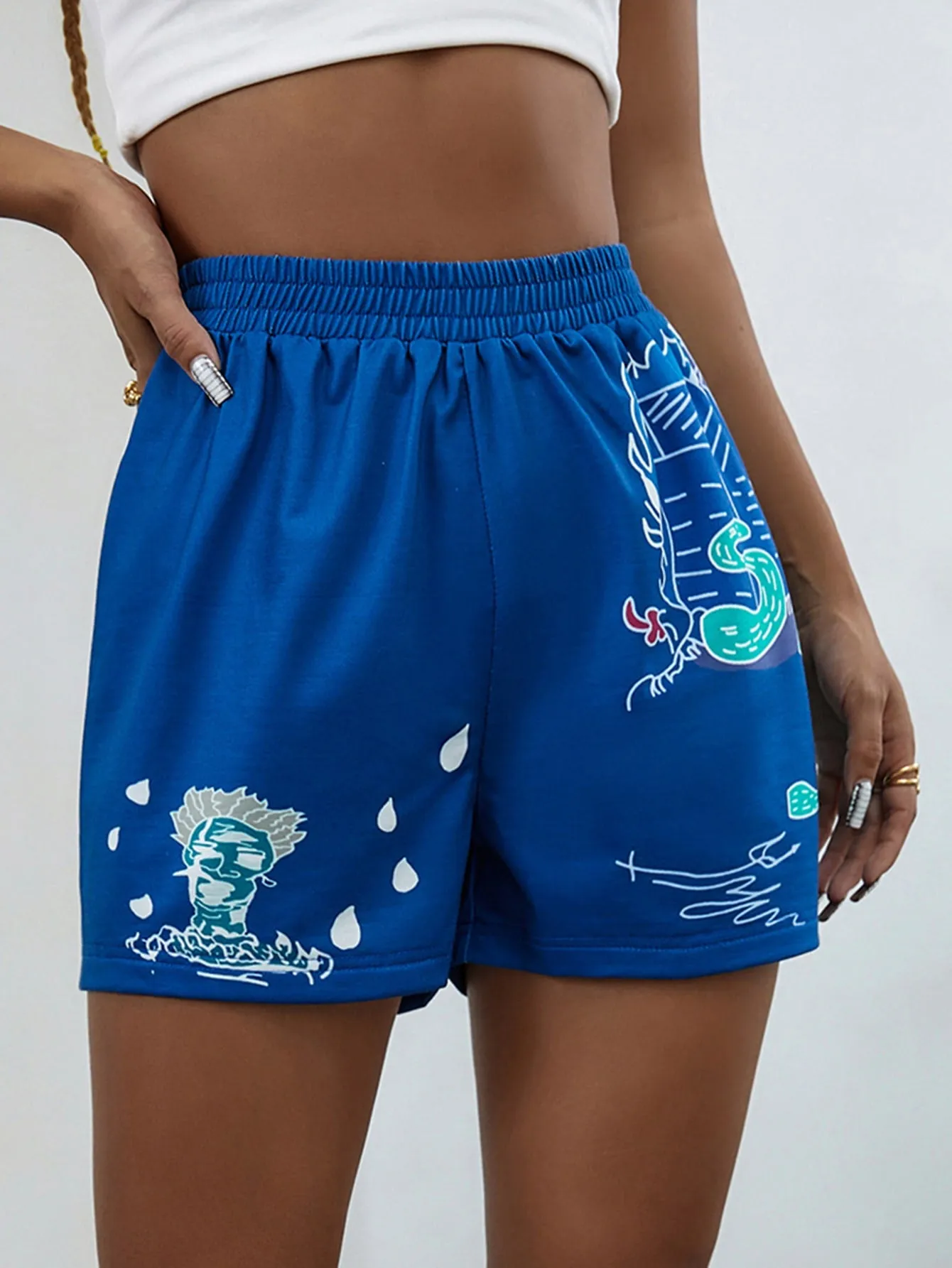 Casual Graphic Natural Women Shorts