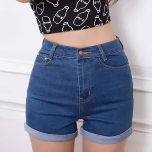 Casual Style Summer Vintage High Waisted Denim Women Shorts Plus Size Slim Stretch Turn Ups Female Jeans