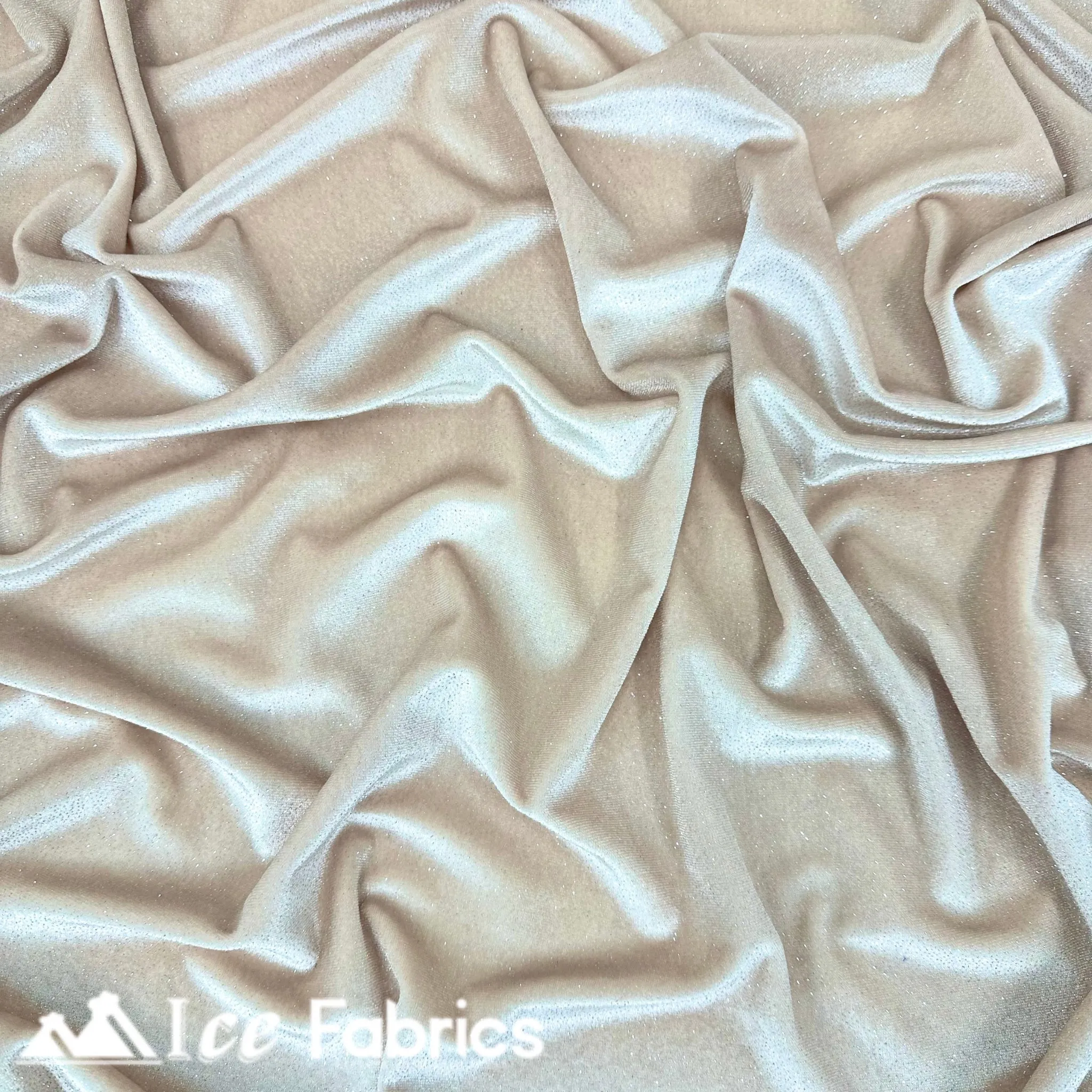 Champagne Shiny Glitter Stretch Velvet Fabric | Spandex Fabric