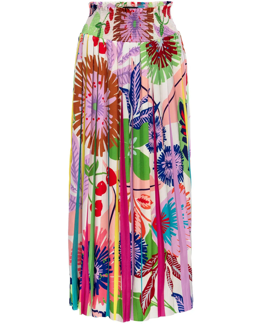 Cherry Lotus Land Burst of Spring Pleated Midi Skirt