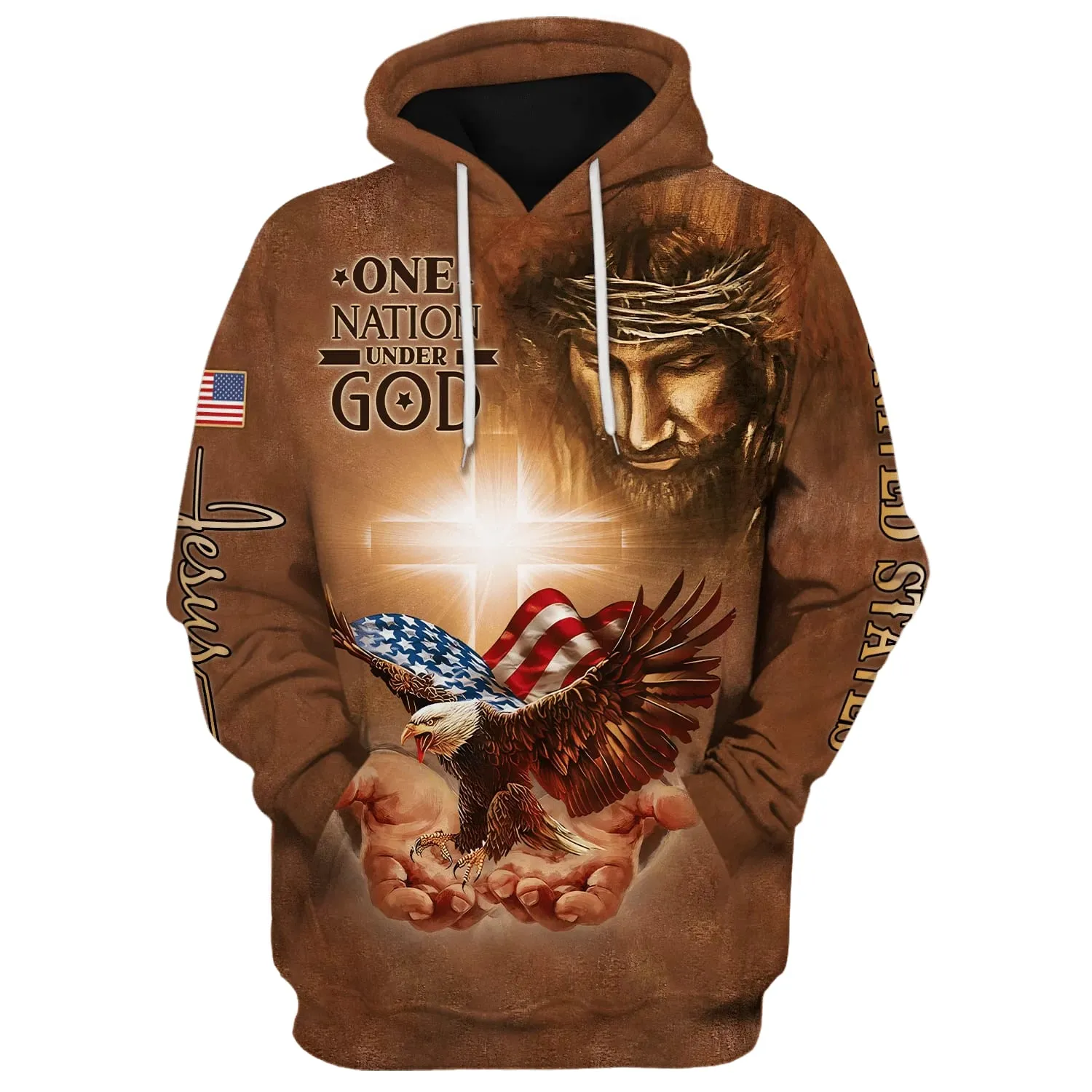 Eagle American And Jesus Hoodie One Nation Under God Hoodies Jesus Hoodie Men & Women Christian Hoodie 3D Printed Hoodie