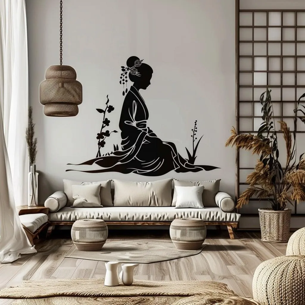 Geisha Silhouette Wall Decal Sticker - Elegant Japanese Art Decals