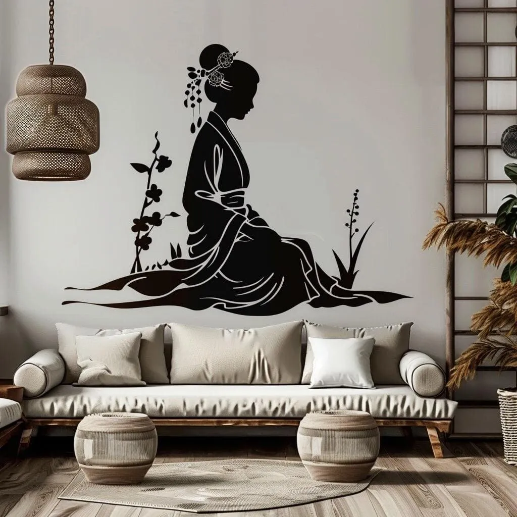 Geisha Silhouette Wall Decal Sticker - Elegant Japanese Art Decals