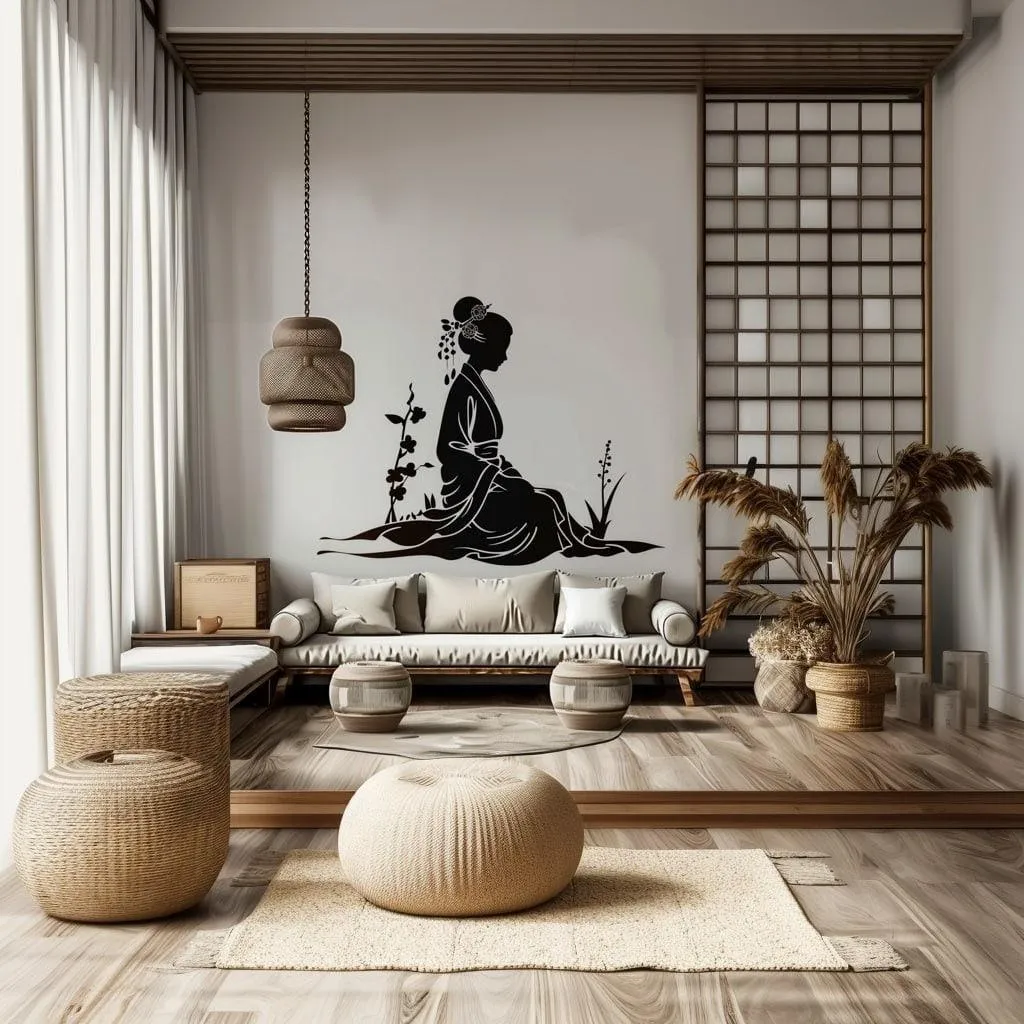 Geisha Silhouette Wall Decal Sticker - Elegant Japanese Art Decals