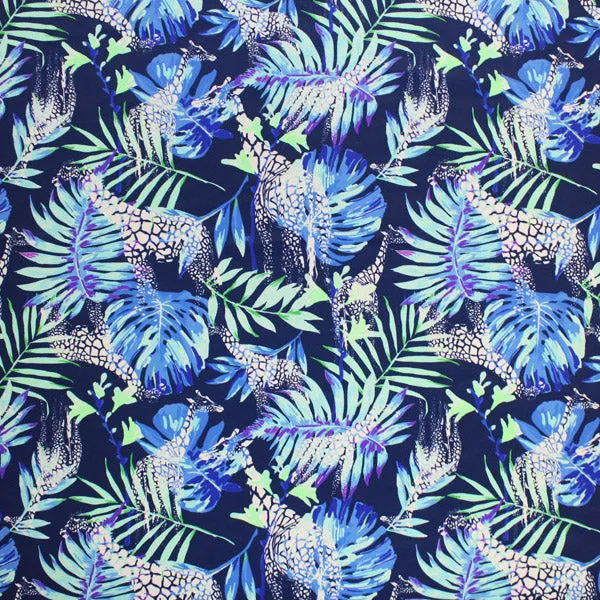 Giraffes and Areca Palms Printed Spandex | Blue Moon Fabrics