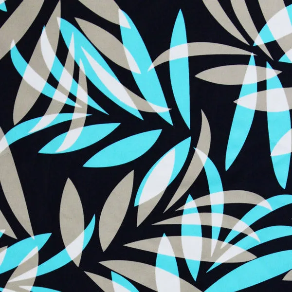 Grey and Blue Leaves Printed Spandex | Blue Moon Fabrics