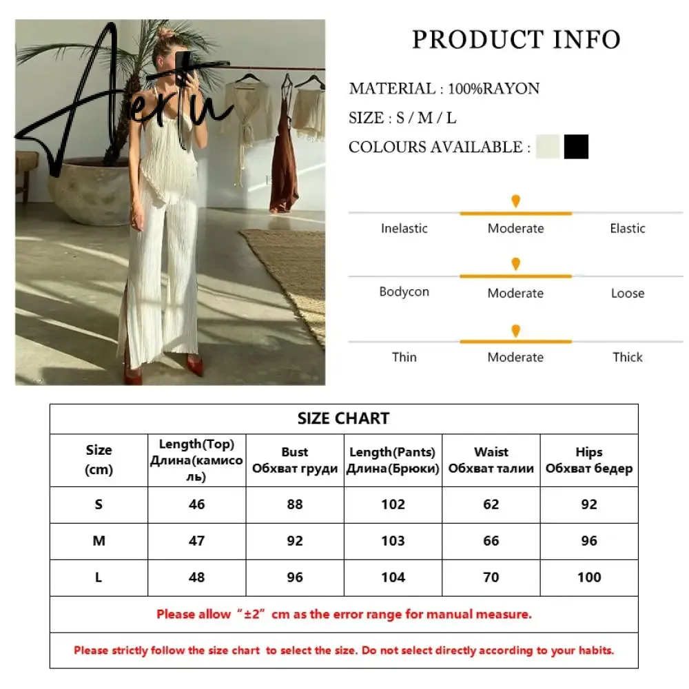 Home Wear Sexy Halter Backless Tank Top Set Woman 2 Piece Bodycon Beige Pleated Pants Set Elegant Skinny Slit Trouser Suits