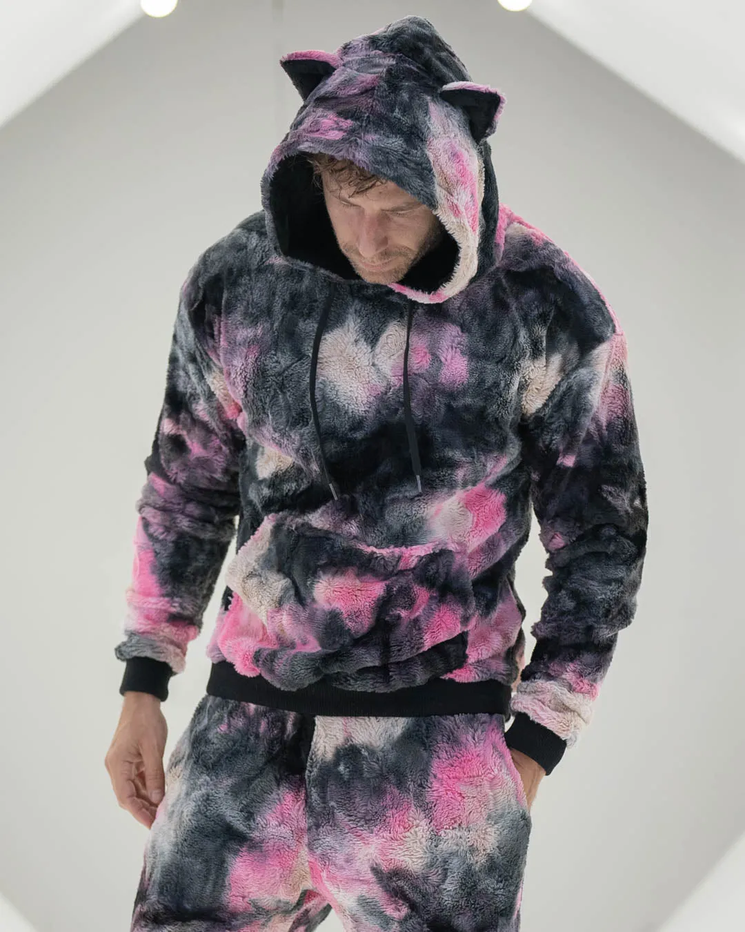 Ink Spotted Leopard Classic ULTRA SOFT Faux Fur Hoodie | Men's