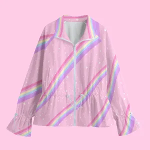 Kawaii Sparkle Cake Rainbow Beam Women's Cutie Flair Windbreaker Jacket With Waist Elastic