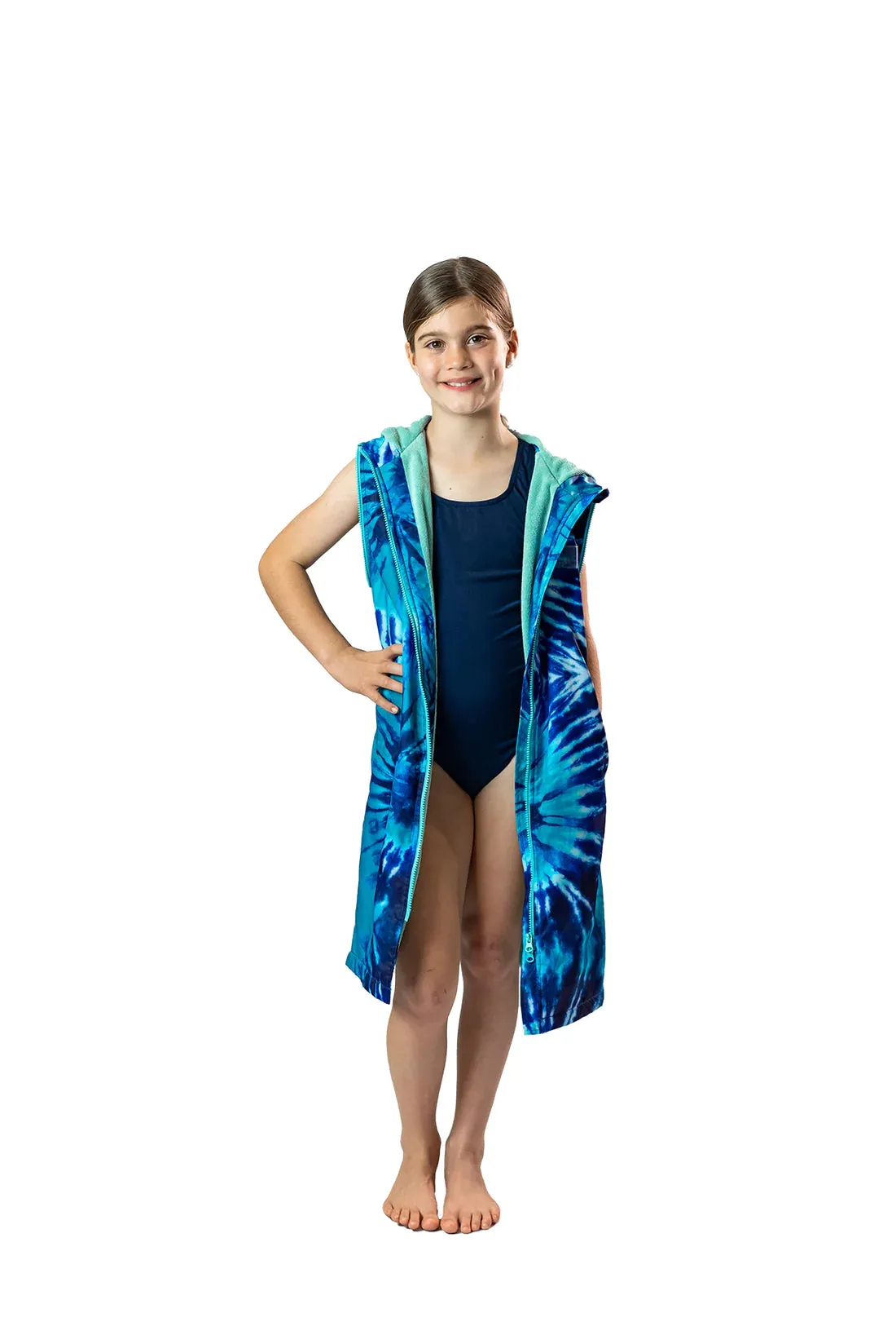 Kid's Schmik Convertible Swim Parka- Blue Tie Dye Print