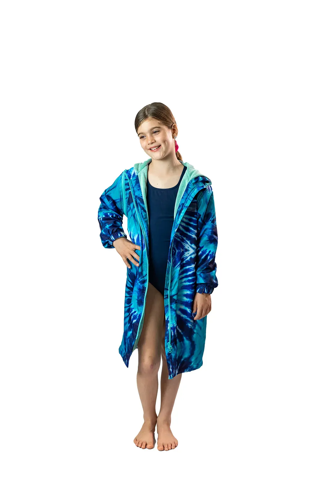 Kid's Schmik Convertible Swim Parka- Blue Tie Dye Print