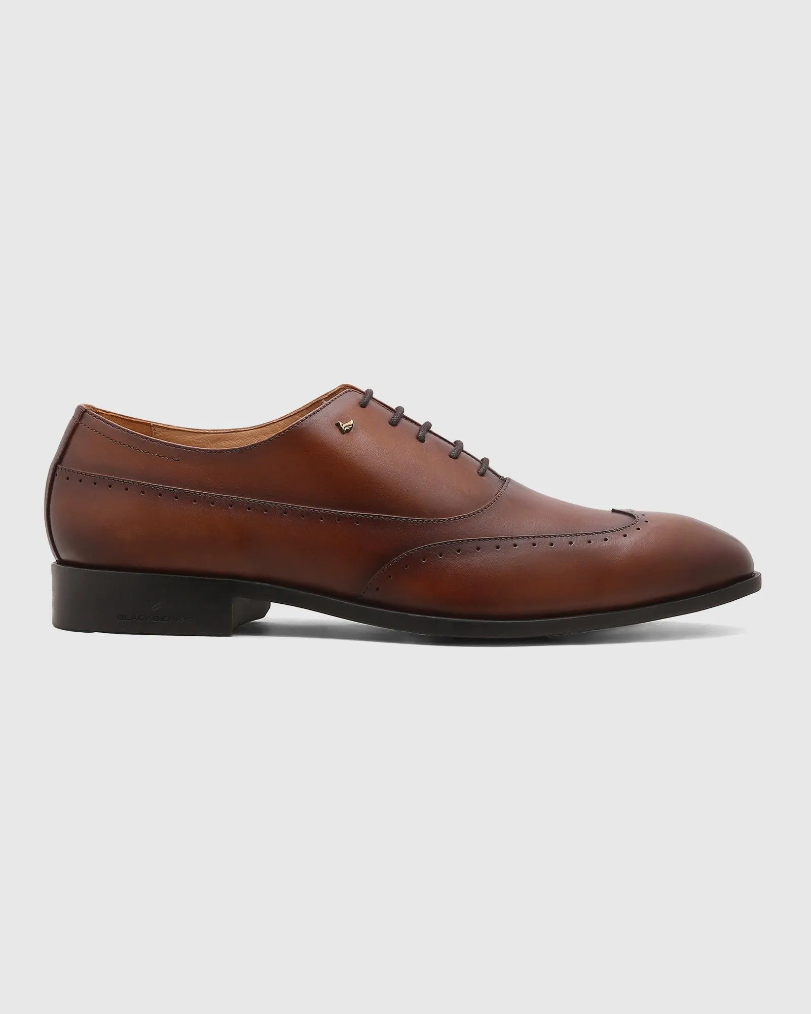 Leather Tan Solid Oxford Shoes - Qusso