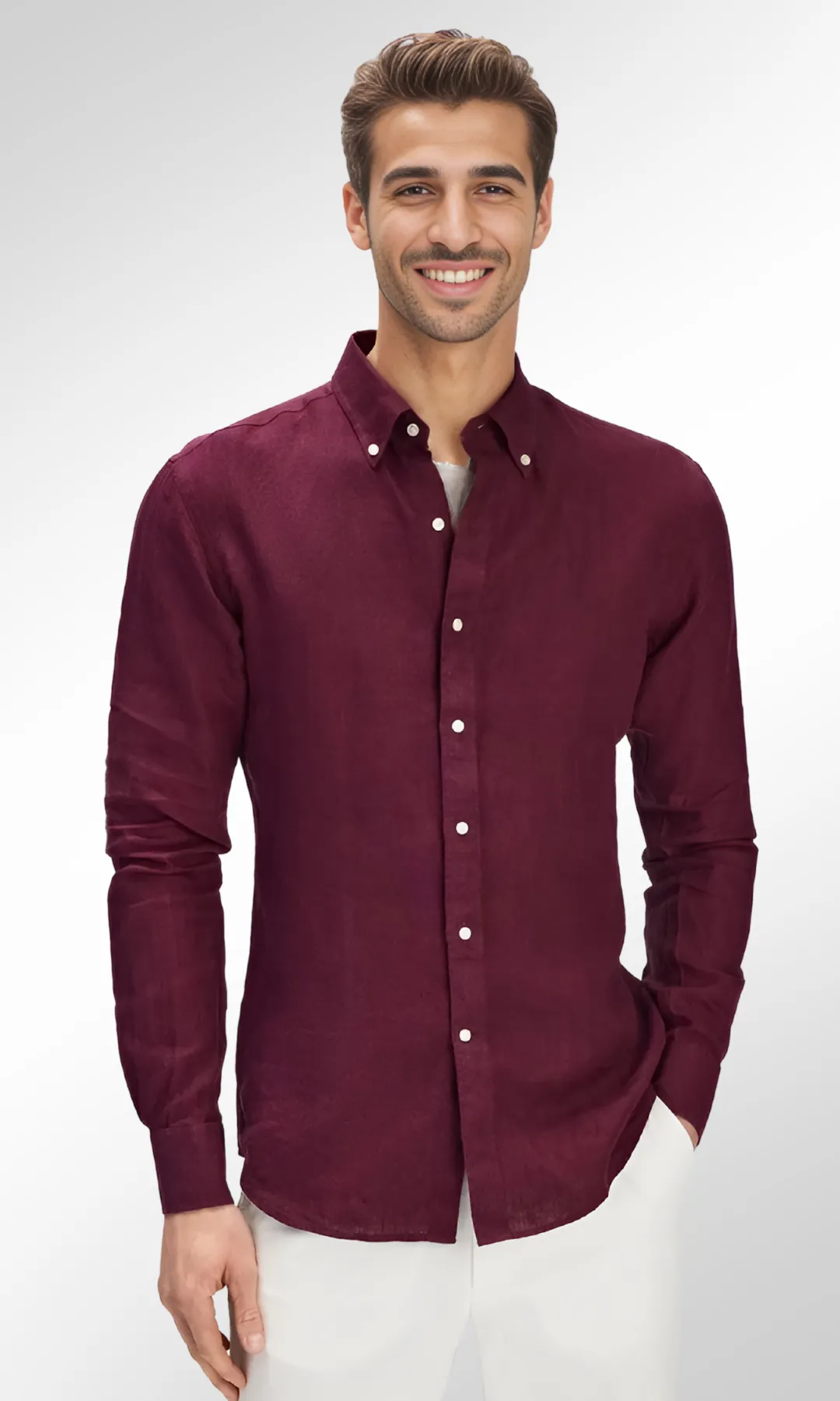 Men Plain linen shirt (Burgundy)