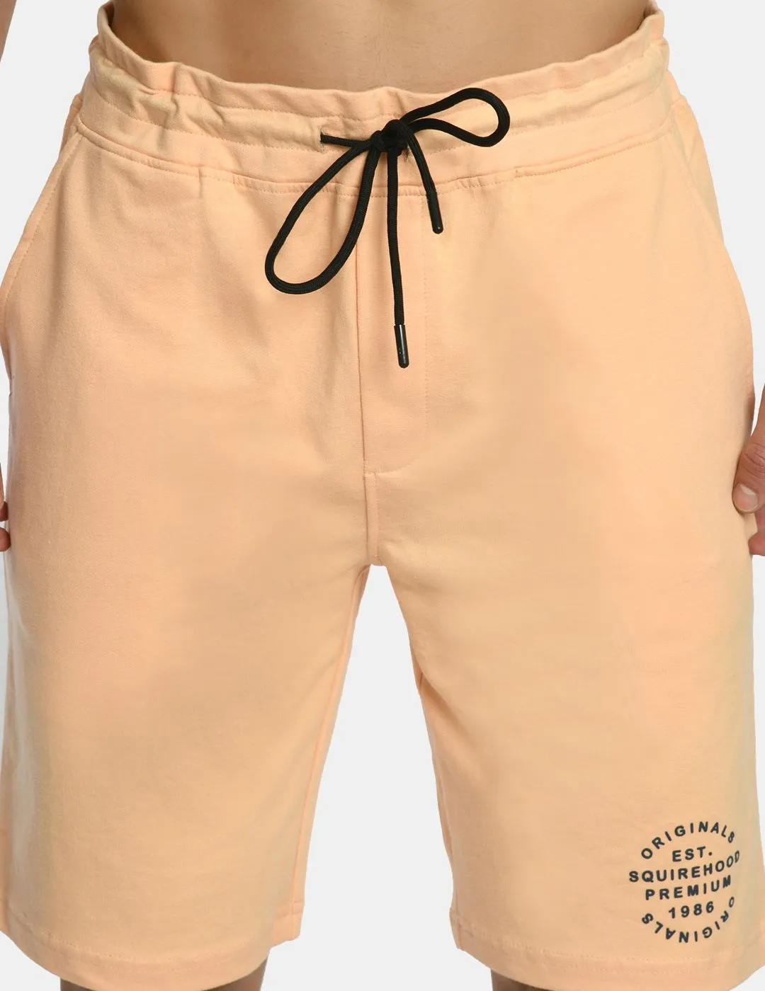 Men's Light Orange Mid Rise Knit Shorts