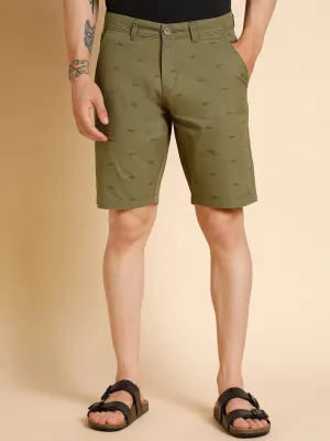 Men's Olive Micro Print Cotton Shorts