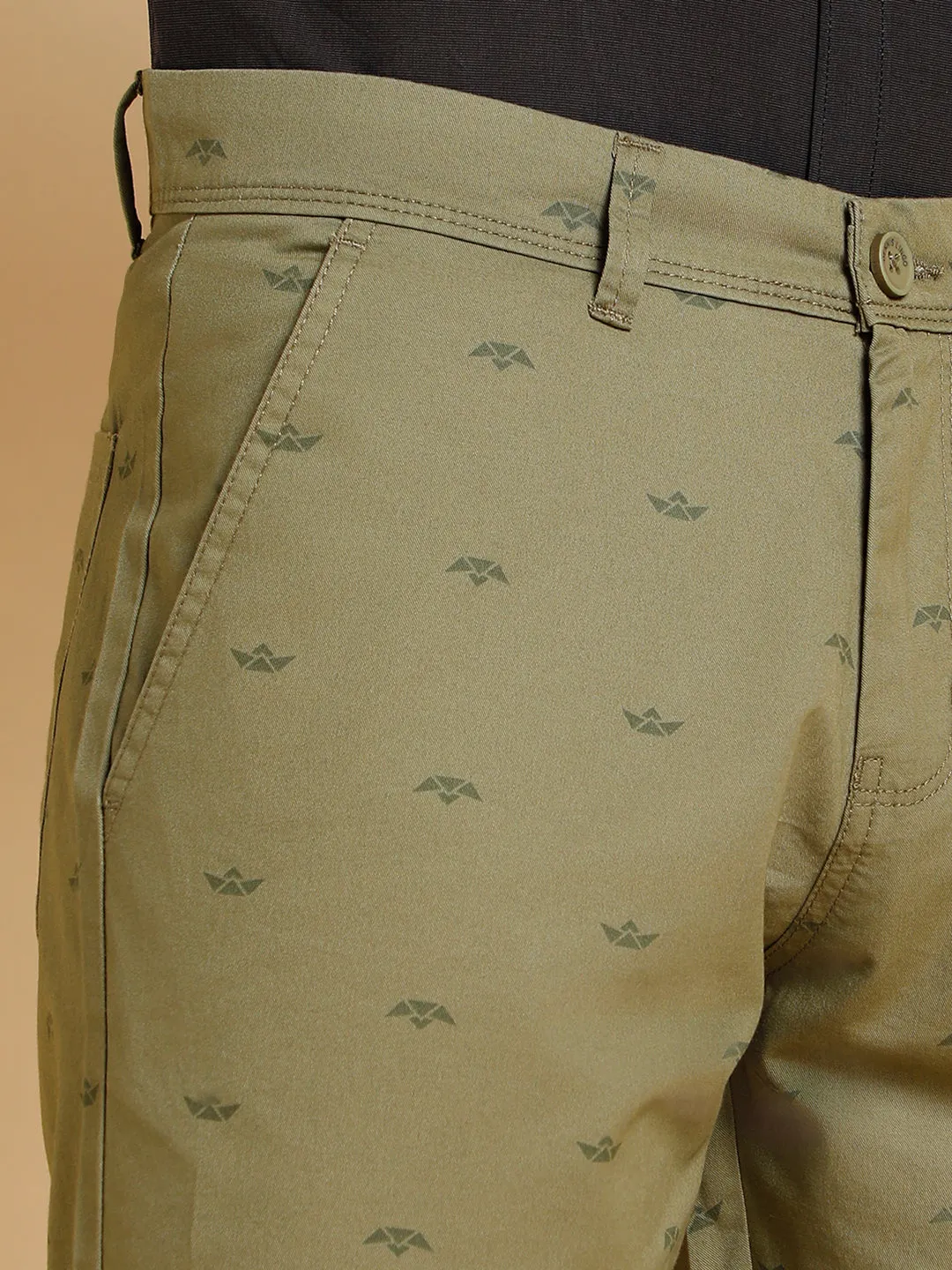 Men's Olive Micro Print Cotton Shorts