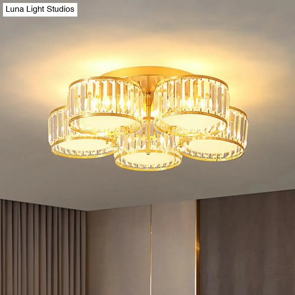 Minimalistic Clear Crystal Flower Flush Mount Ceiling Light for Bedroom