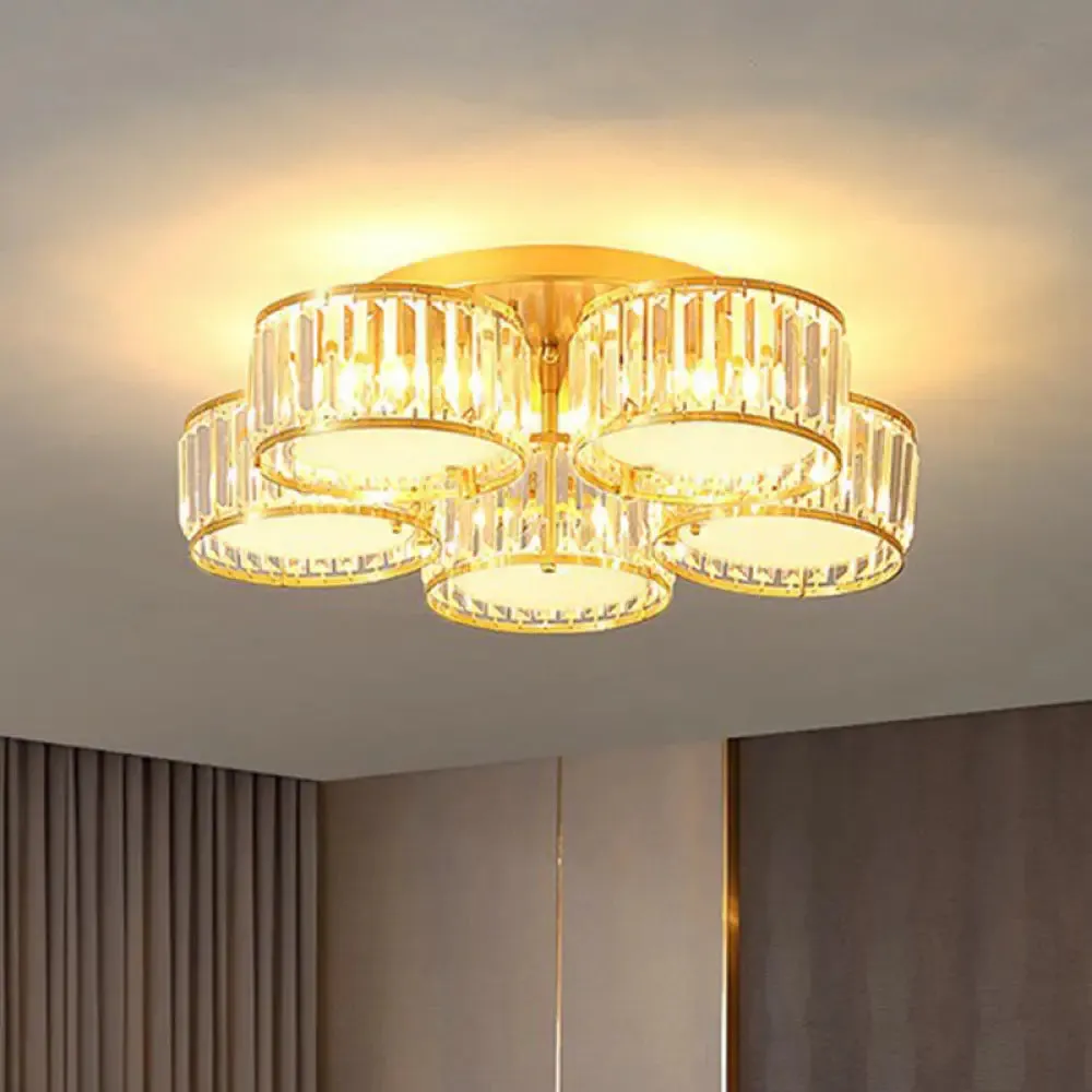 Minimalistic Clear Crystal Flower Flush Mount Ceiling Light for Bedroom