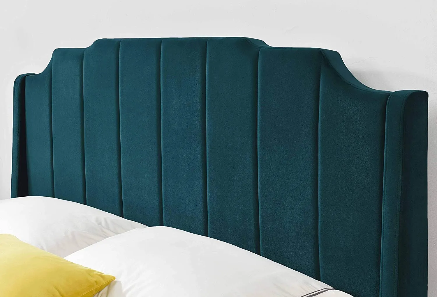 Modern Curved Wood Bed Frame with Upholstered Wingback Headboard