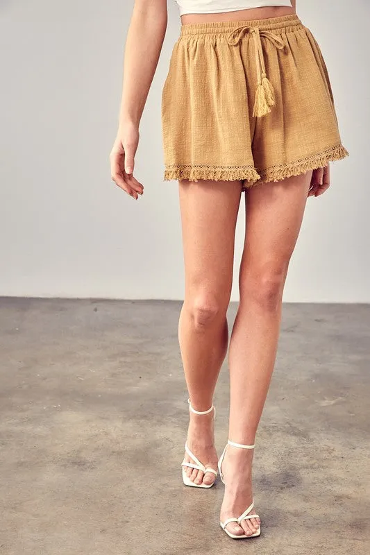 MUSTARD SEED Fringe Trim Hem Boho Shorts