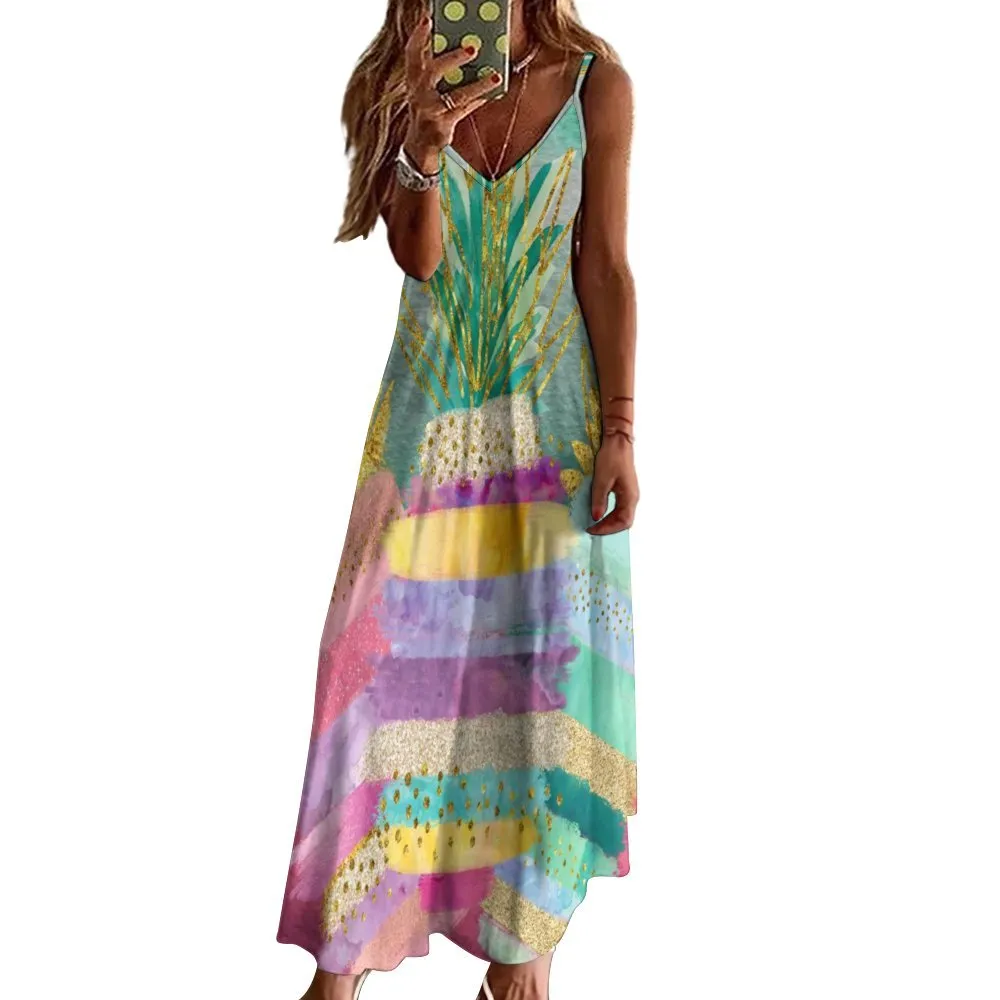 Pineapple Art Spaghetti Strap Ankle-Length Dress Long dress