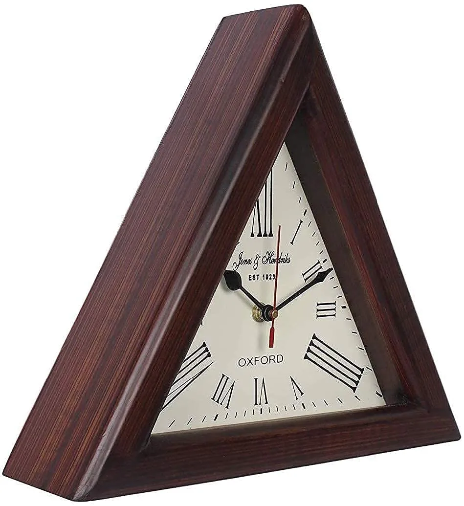 QSP Handicraft Triangle Wooden Designer Big Wall Clock 12" (Brown)