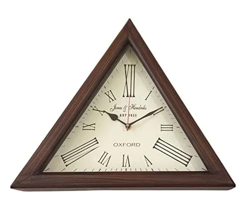 QSP Handicraft Triangle Wooden Designer Big Wall Clock 12" (Brown)