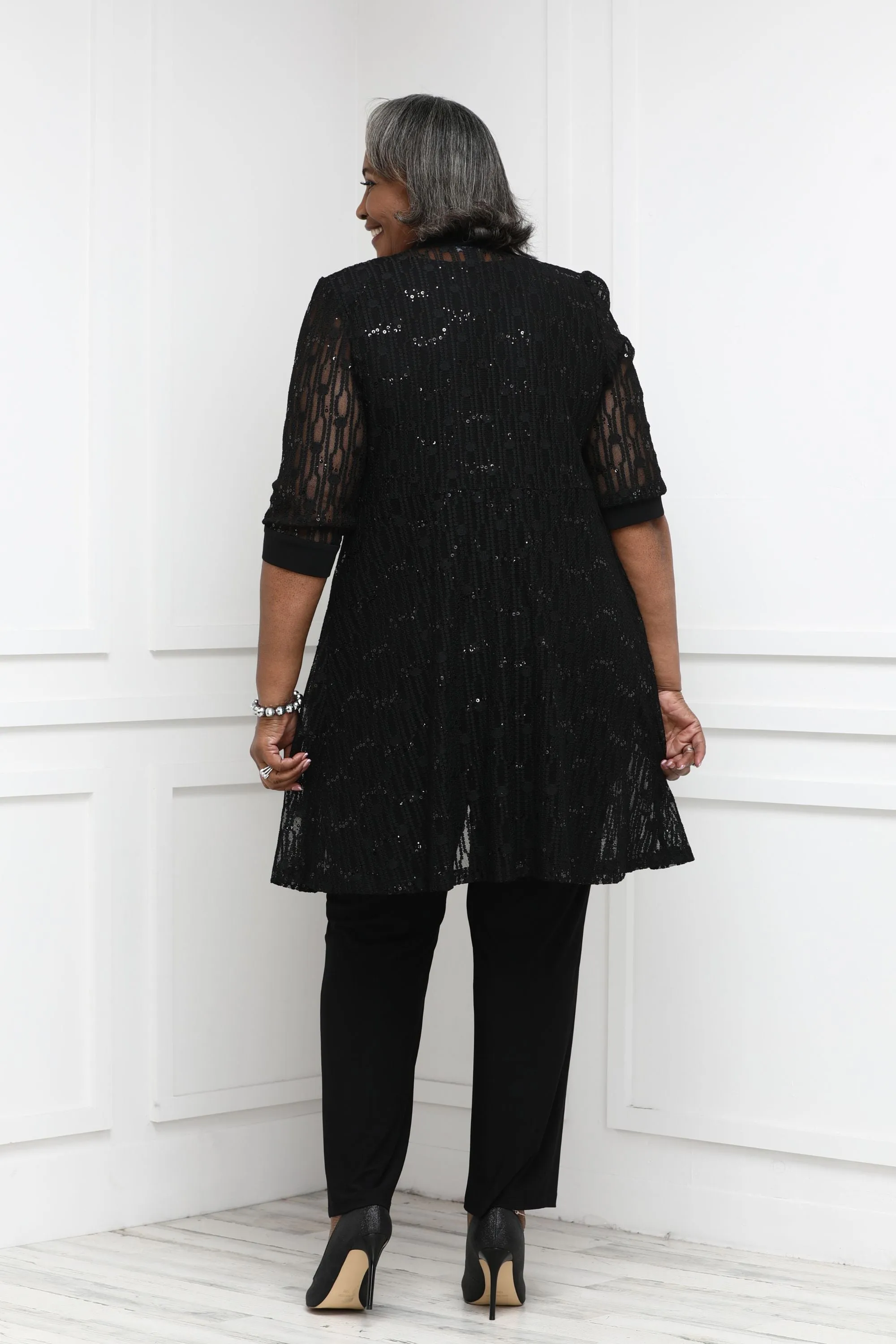 R&M Richards Plus Size 3 Piece Sequin Lace Jacket Pantsuit