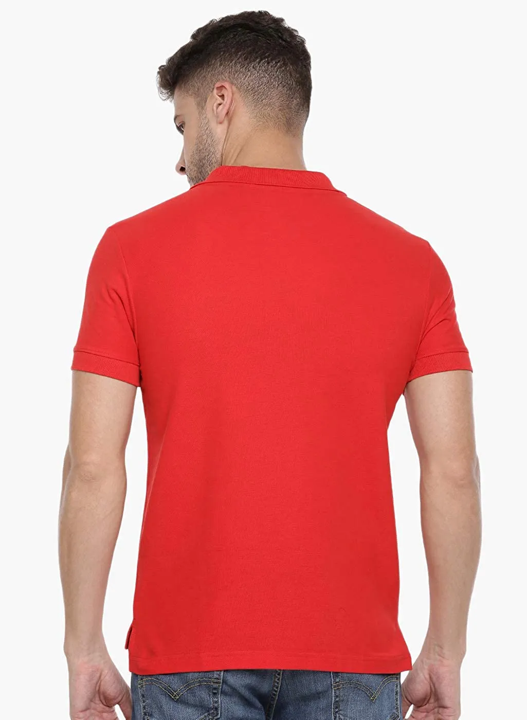 Red Slim Fit Polo Neck T-Shirt with collar for Men