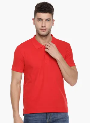 Red Slim Fit Polo Neck T-Shirt with collar for Men