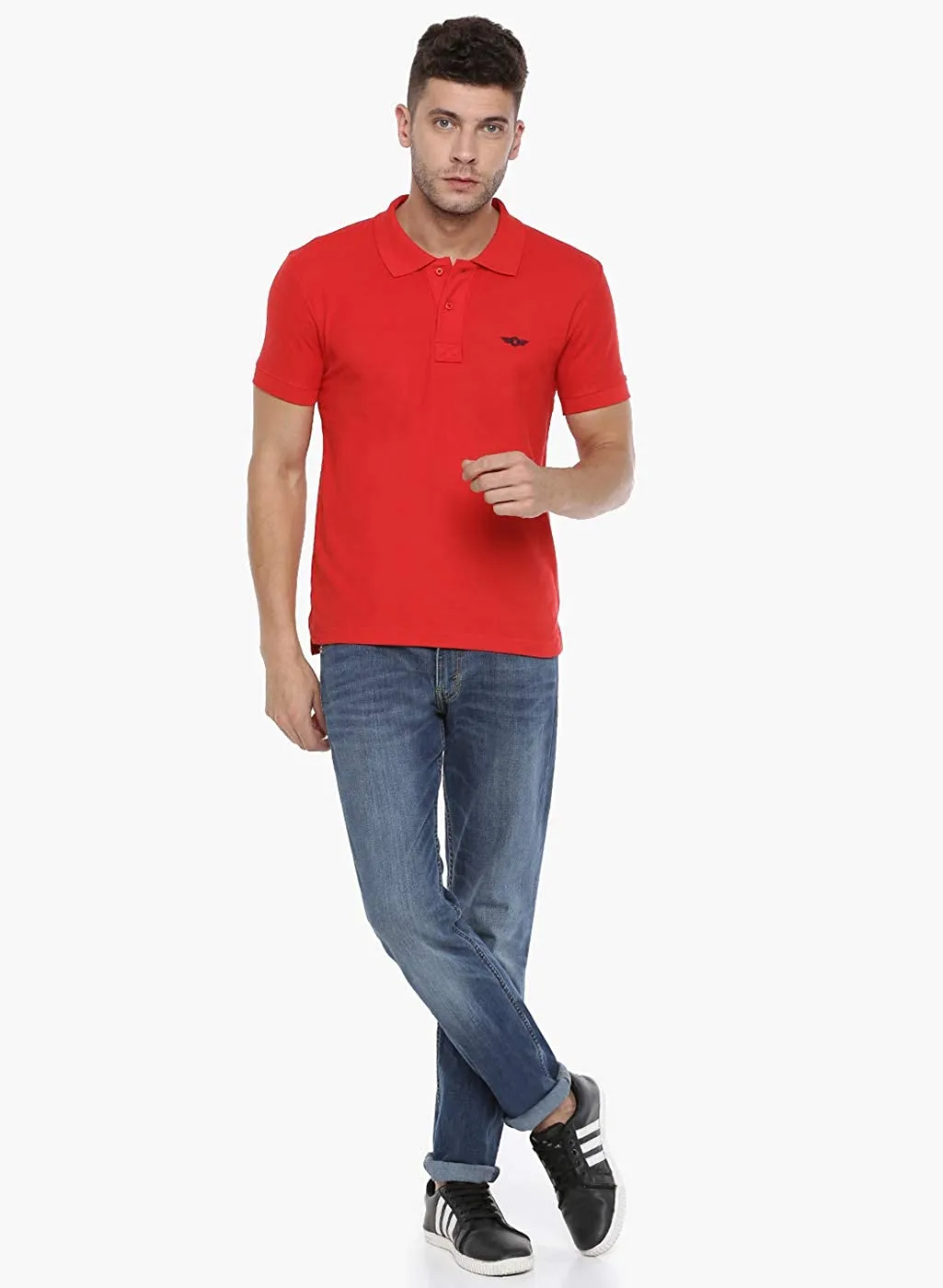 Red Slim Fit Polo Neck T-Shirt with collar for Men