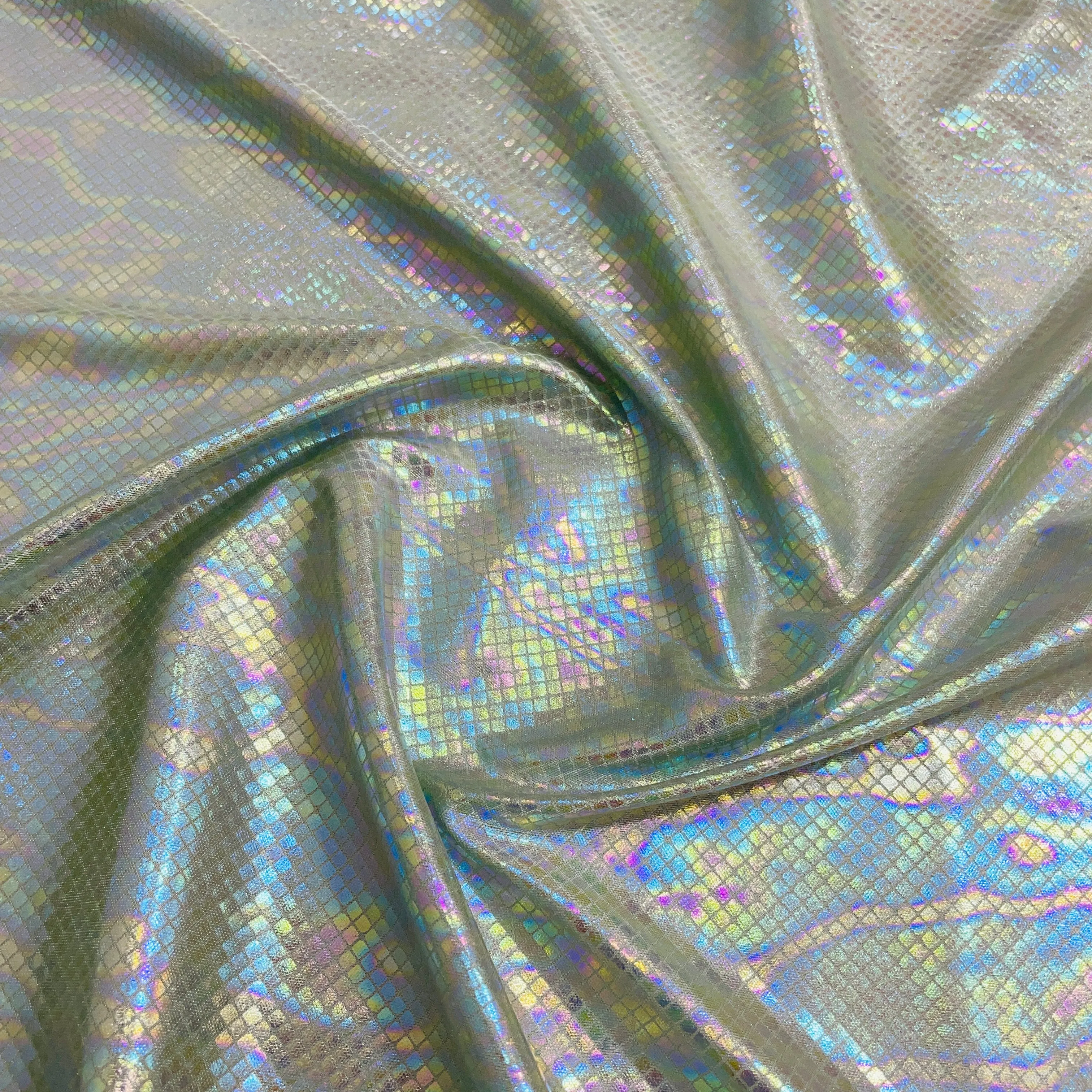 Sage Green Geometerical 3D Ranibow With Lurex Knit Lycra Fabric