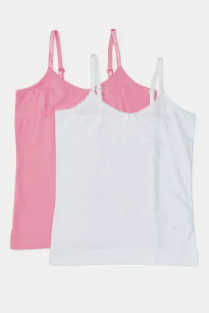 Senior Girls Pink And White Vest Set (Pack of 2)