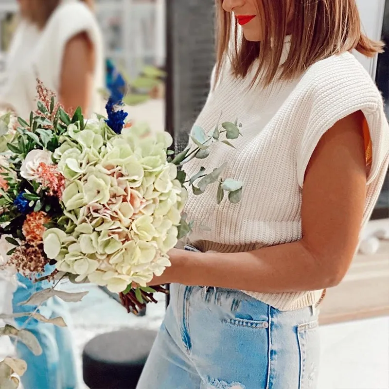 Solid Color Sleeveless Turtleneck Sweater