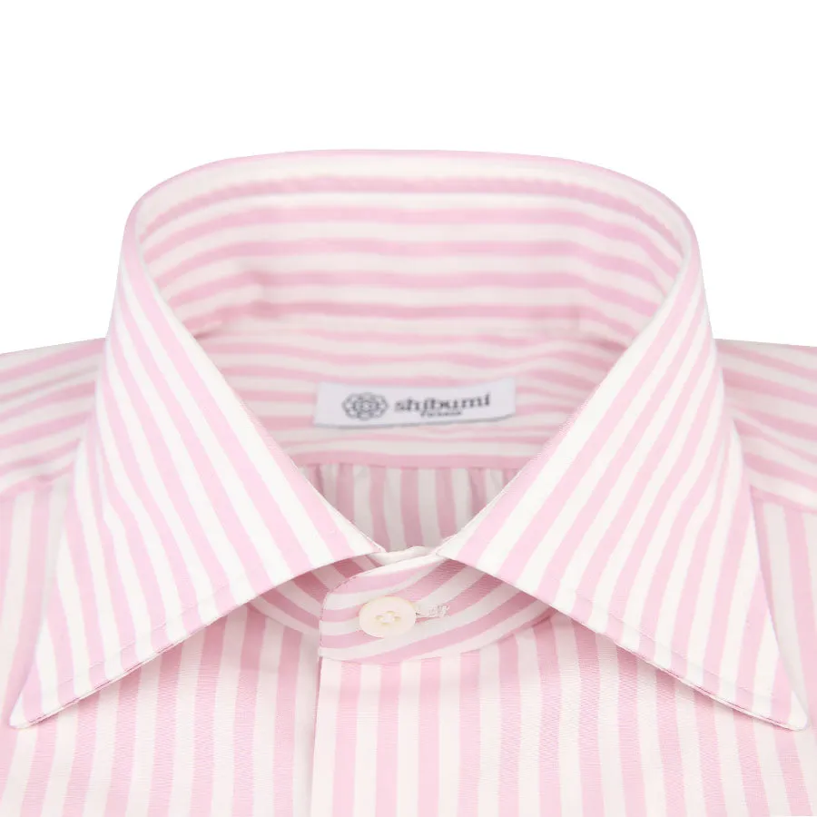 Striped Poplin Semi Spread Shirt - White / Pink - Regular Fit