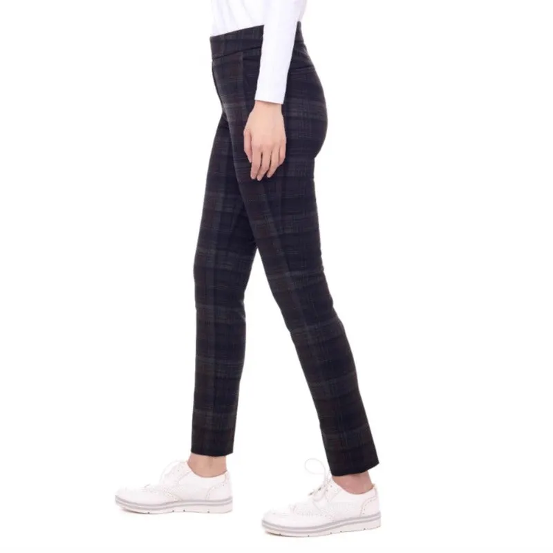 Swing Control Evening Plaid Ponte Pant(30") - Navy/Tan